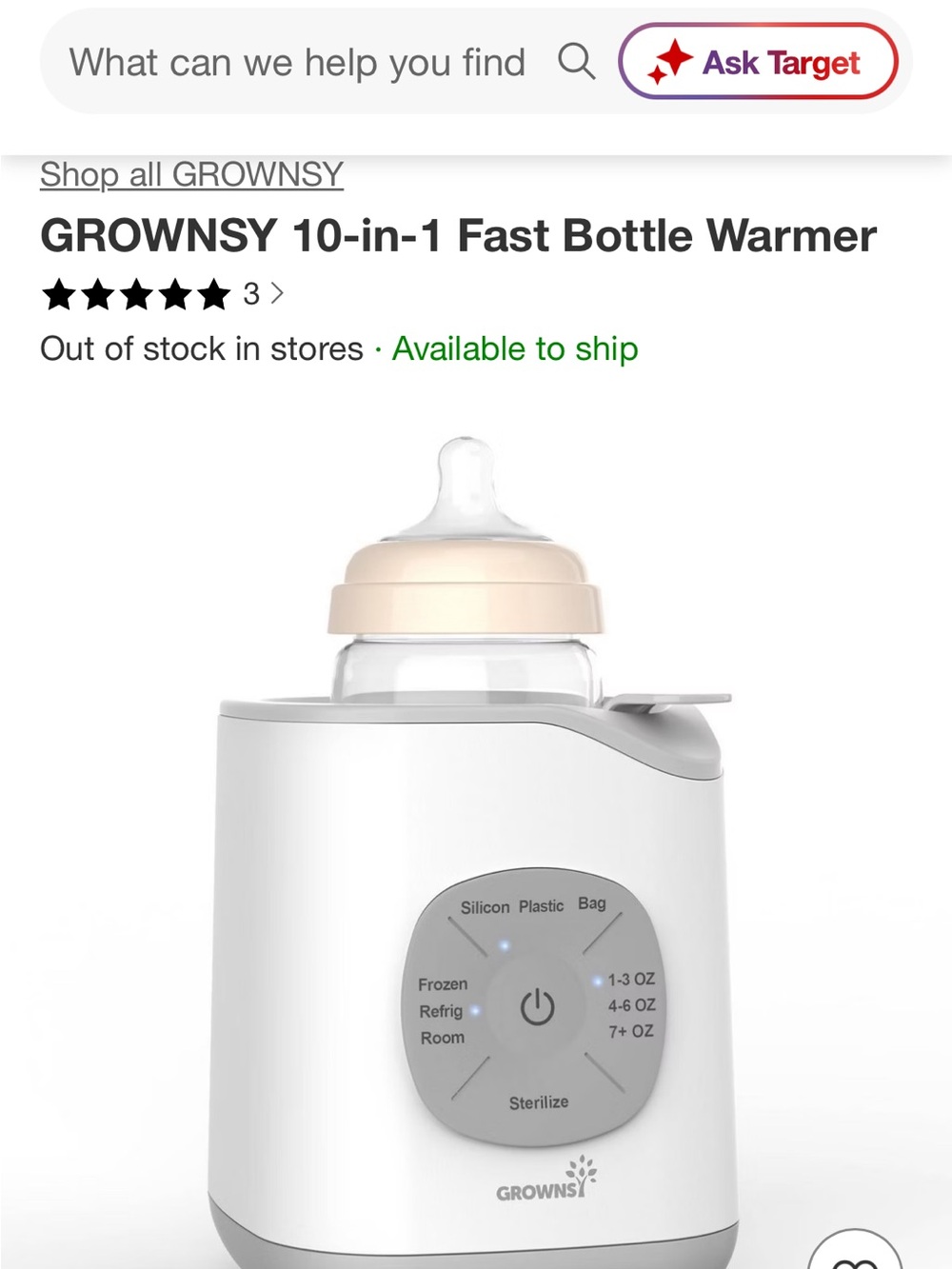 10-in-1 Grownsy Fast Bottle Warmer - White/Cream